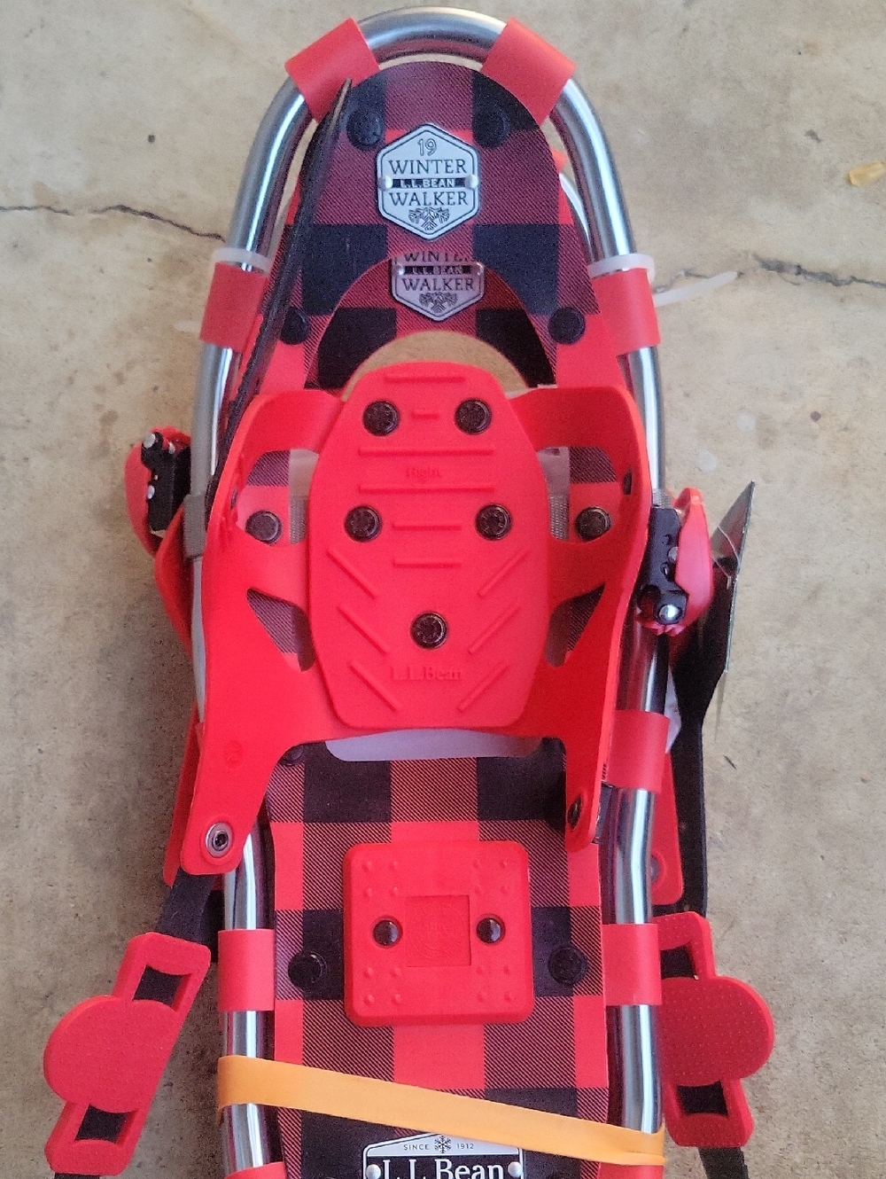 L.L. Bean Kids Red Plaid Snowshoe with Orange Strap